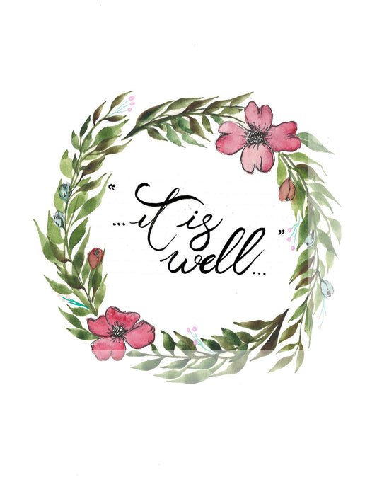 Floral Wreath - It is Well - Framed Wall Art