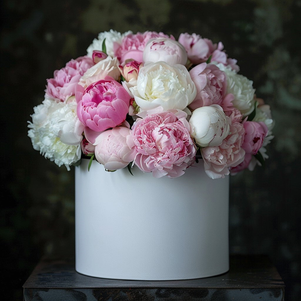 White Box Arrangement - Pink Peony Roses